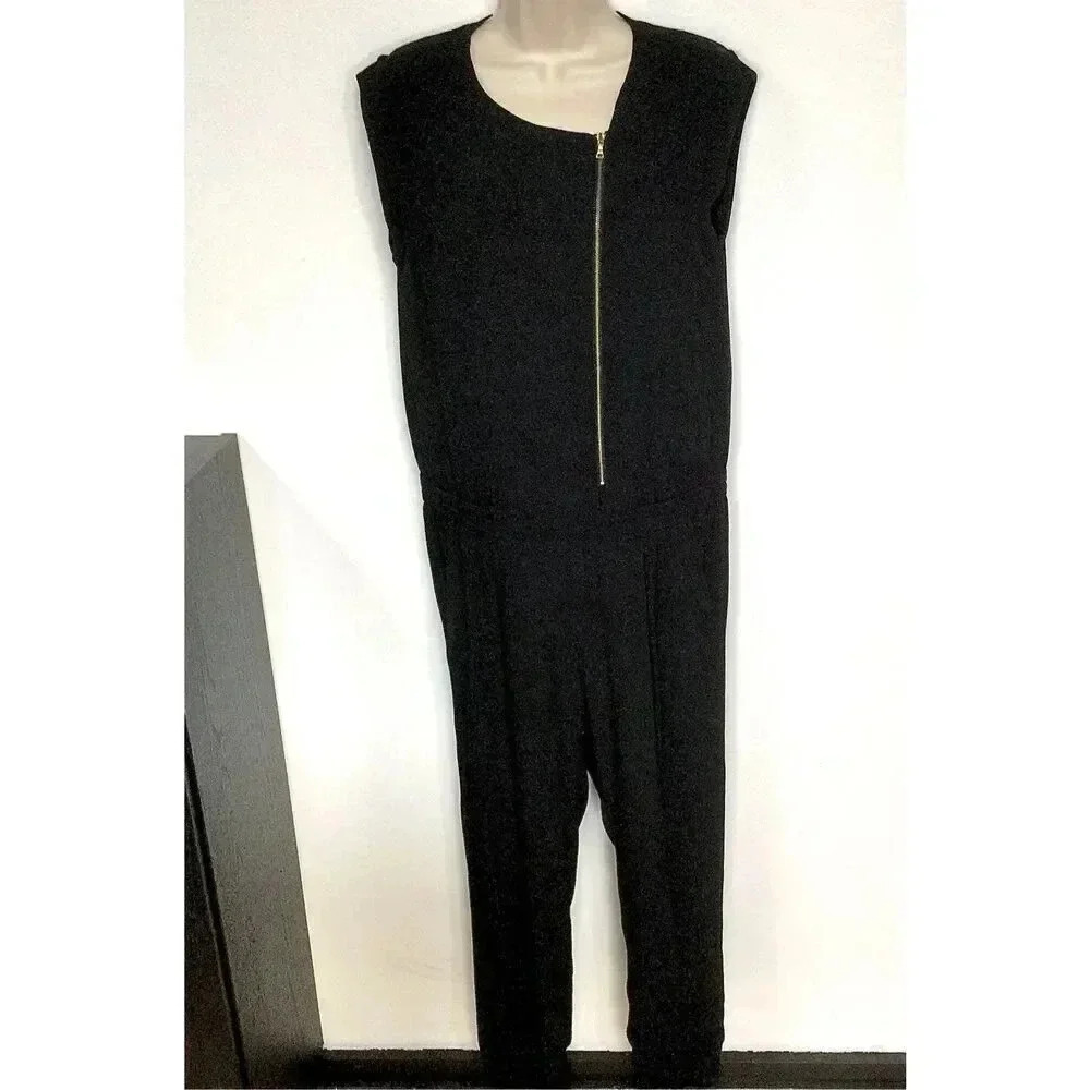 J. Crew Womens Black Sleeveless Lined Asymmetric Zip Jumpsuit One-Piece Size 4